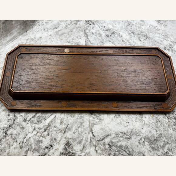 Vintage Amber Faux Glass Tray Set with Faux Wood Caddy – Mid-Century MCM - Picture 6 of 8